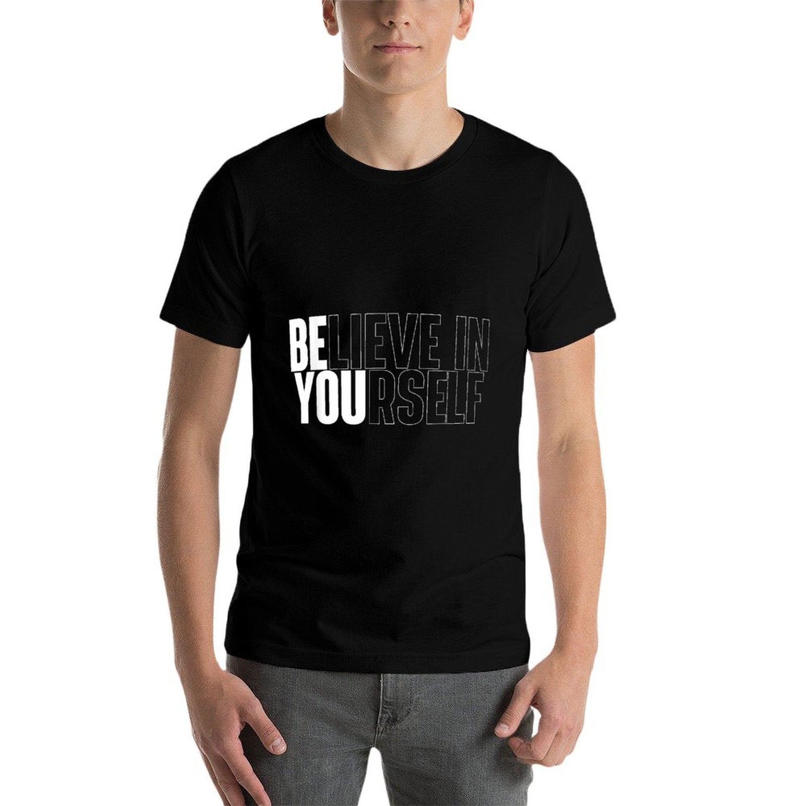 Believe In Yourself Motivational Quote Inspiration Positive  Ribbed Collar T-Shirt BionZax