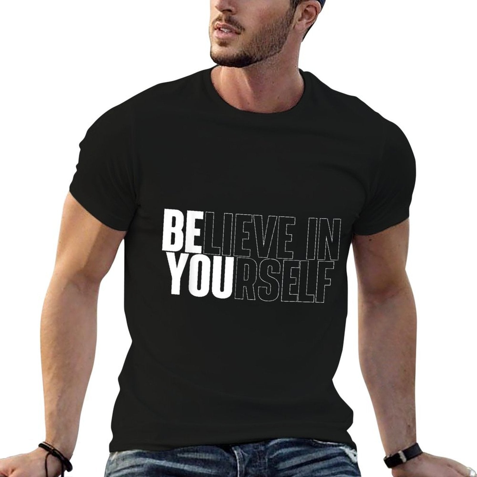 Believe In Yourself Motivational Quote Inspiration Positive  Ribbed Collar T-Shirt BionZax