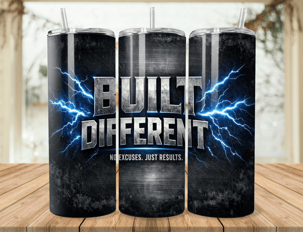 20oz Built Different Tumbler – Motivational Gym Stainless Steel Travel Mug – Fitness Mindset Gift