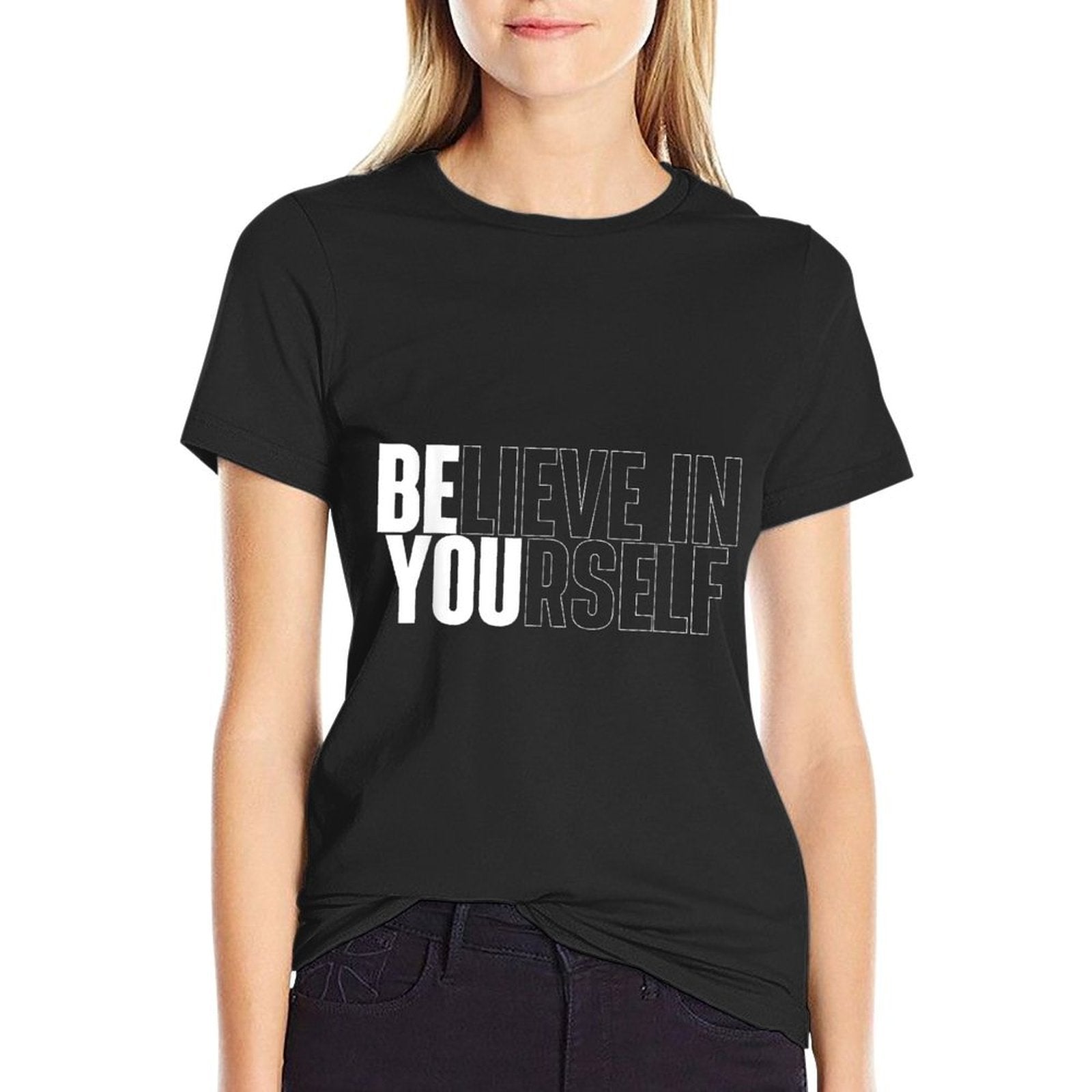 Believe In Yourself Motivational Quote Inspiration Positive  Ribbed Collar T-Shirt BionZax