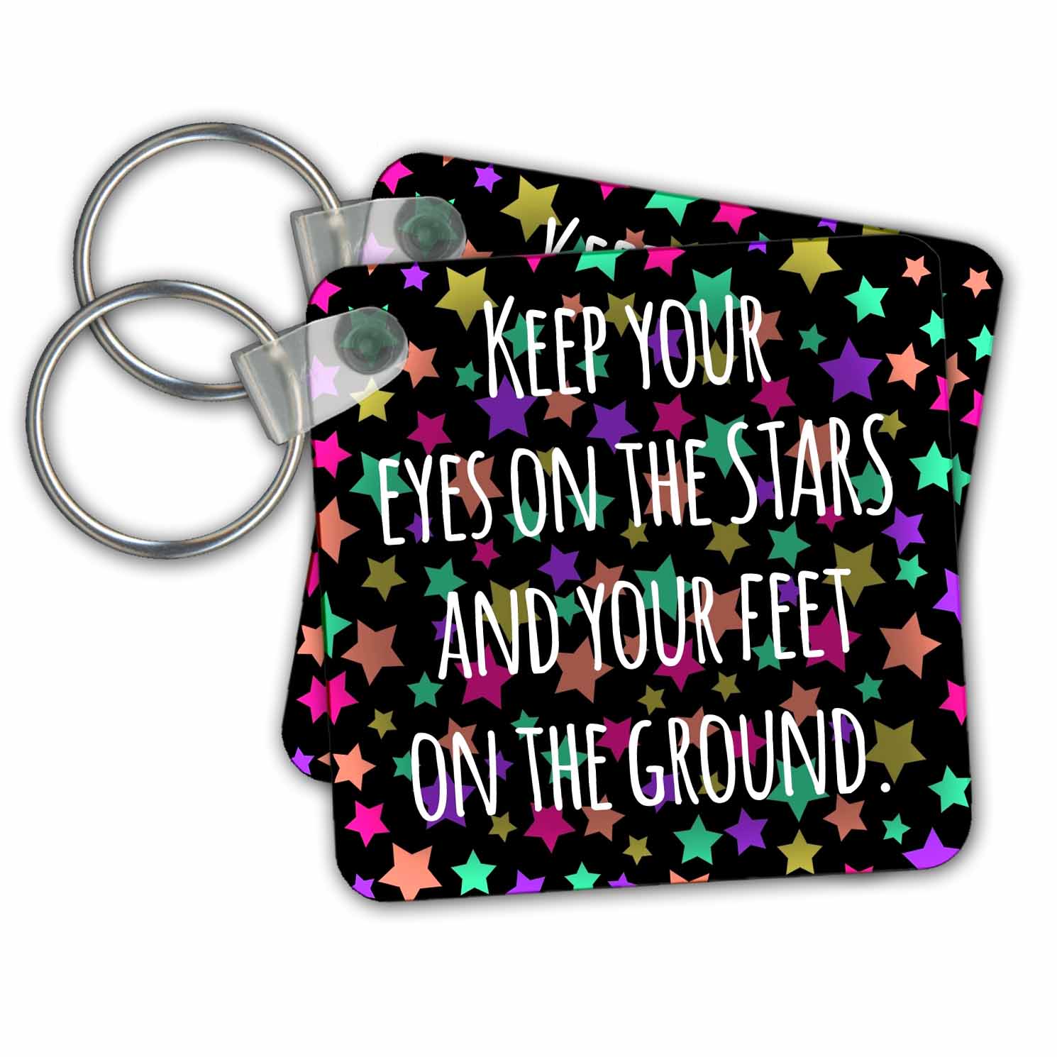 3dRose Key Chains Keep your eyes on the stars and your feet on the ground - motivational inspiring sayings words text (kc-151345-1)