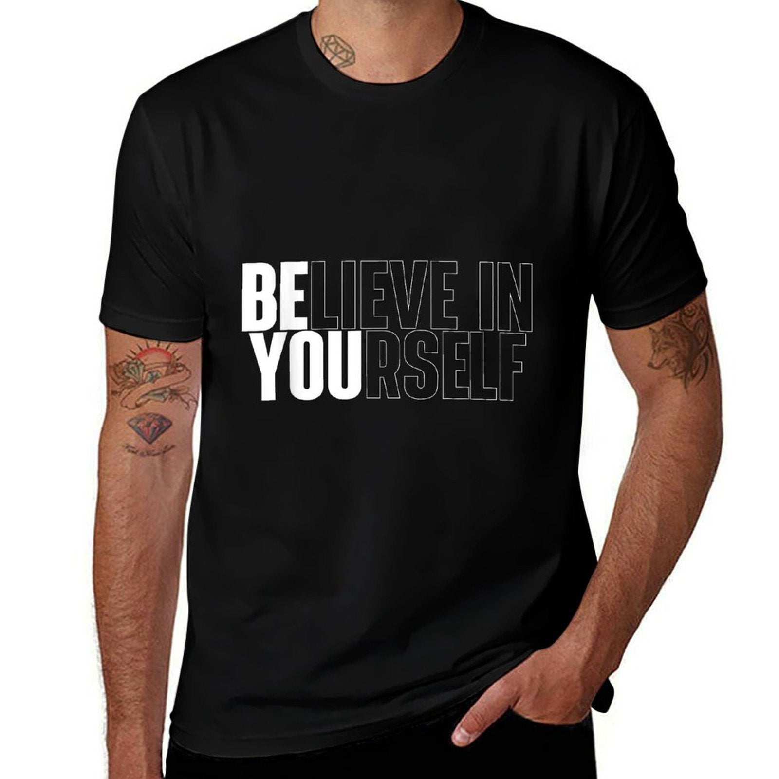 Believe In Yourself Motivational Quote Inspiration Positive  Ribbed Collar T-Shirt BionZax