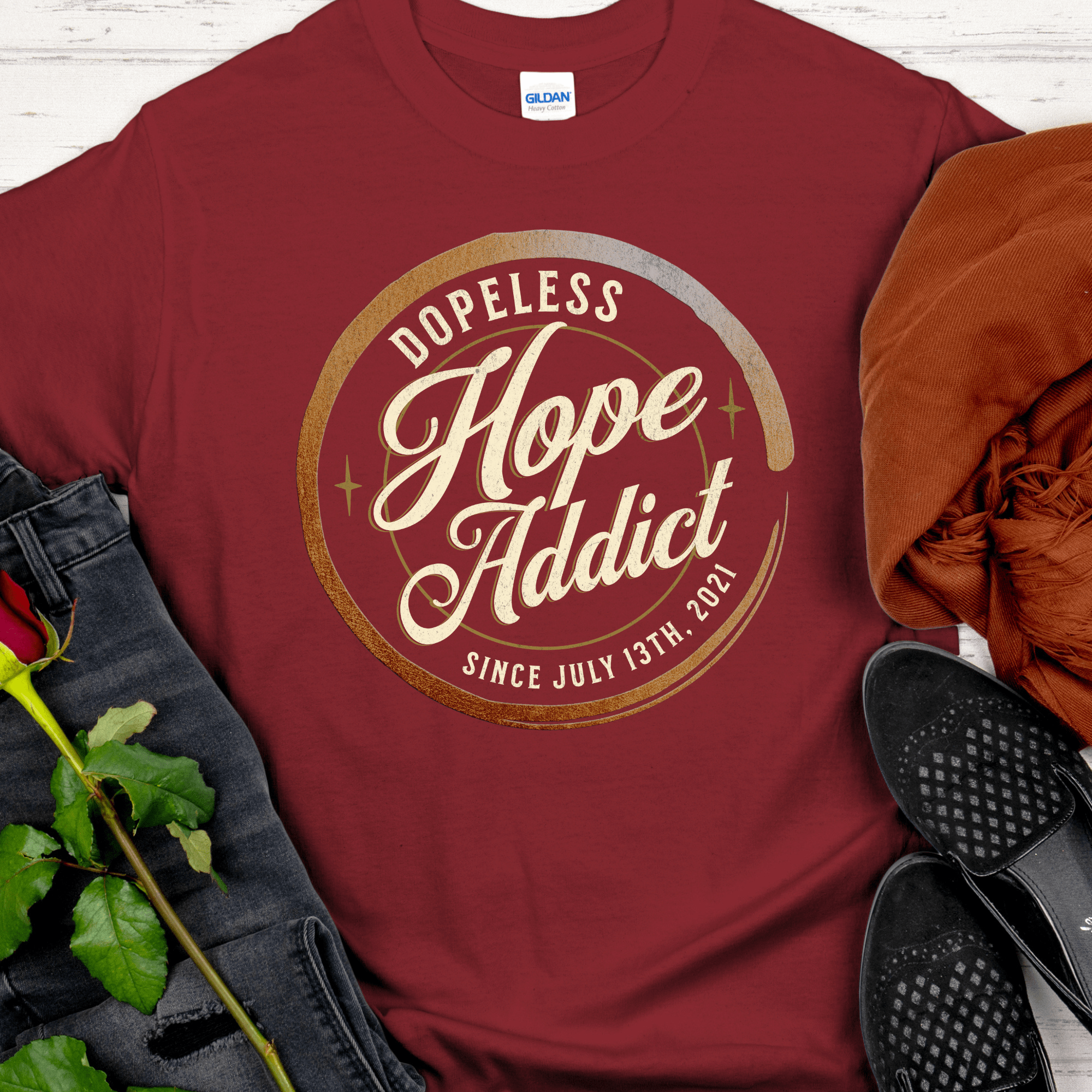 Custom Recovery T-Shirt | Inspiring Sobriety | Dopeless Hope Addict Inspiring Sobriety