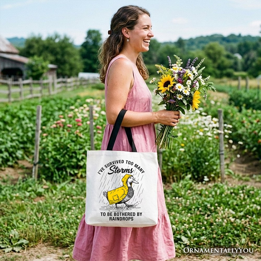Goose Motivational Tote Bag, Survived Too Many Storms Funny Quote Gift Shopper - Inner Stride Apparel