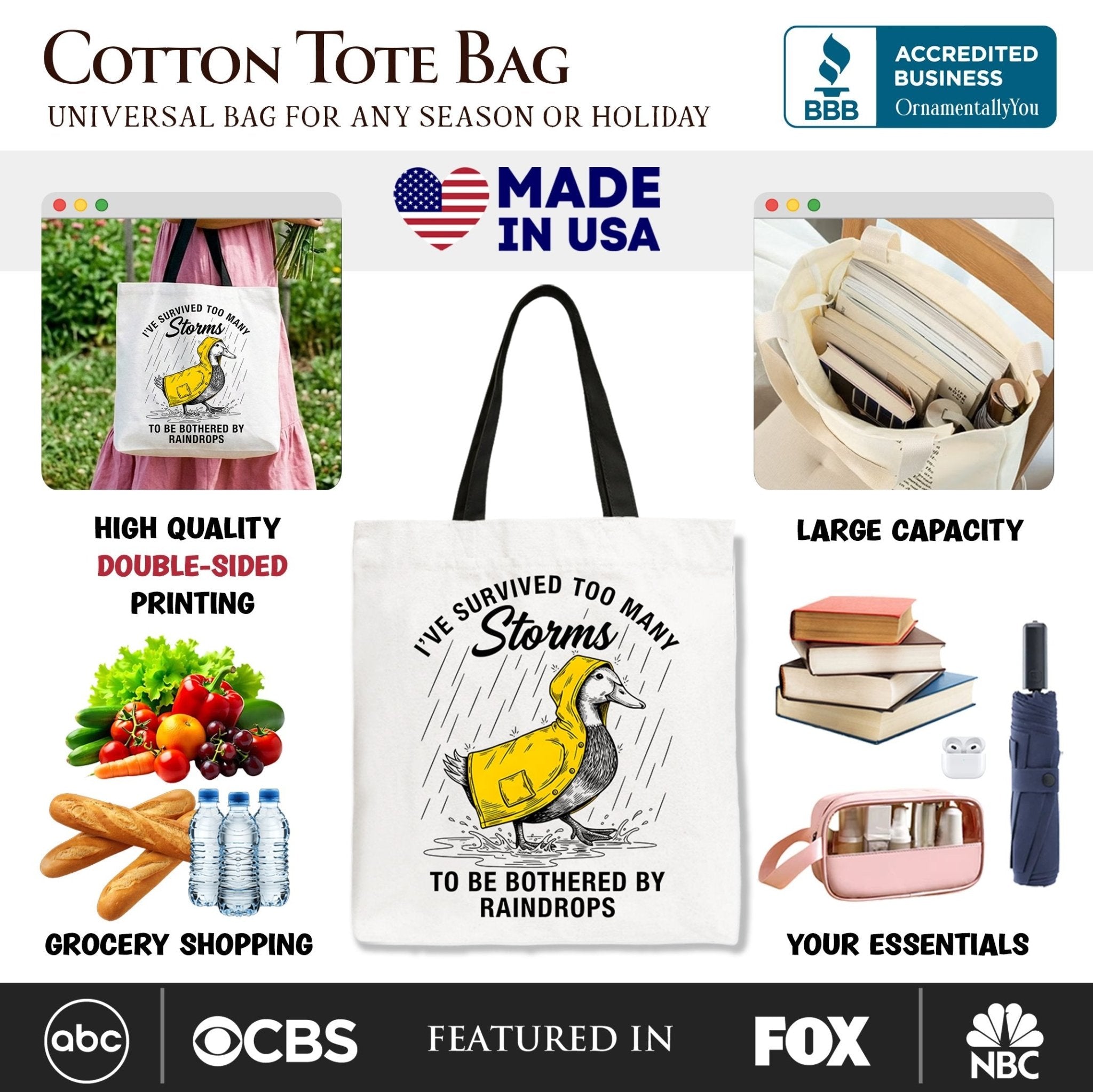 Goose Motivational Tote Bag, Survived Too Many Storms Funny Quote Gift Shopper - Inner Stride Apparel