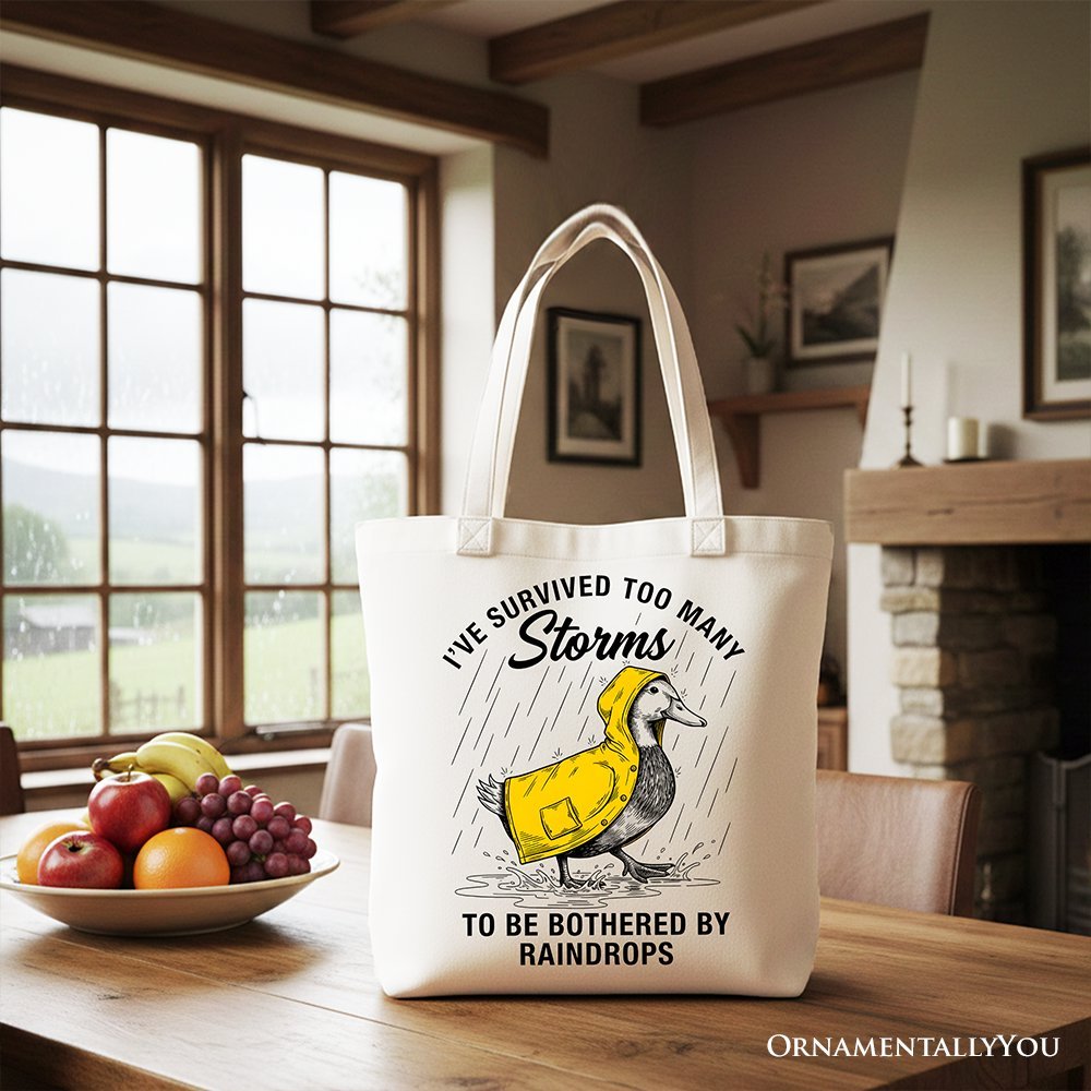 Goose Motivational Tote Bag, Survived Too Many Storms Funny Quote Gift Shopper - Inner Stride Apparel