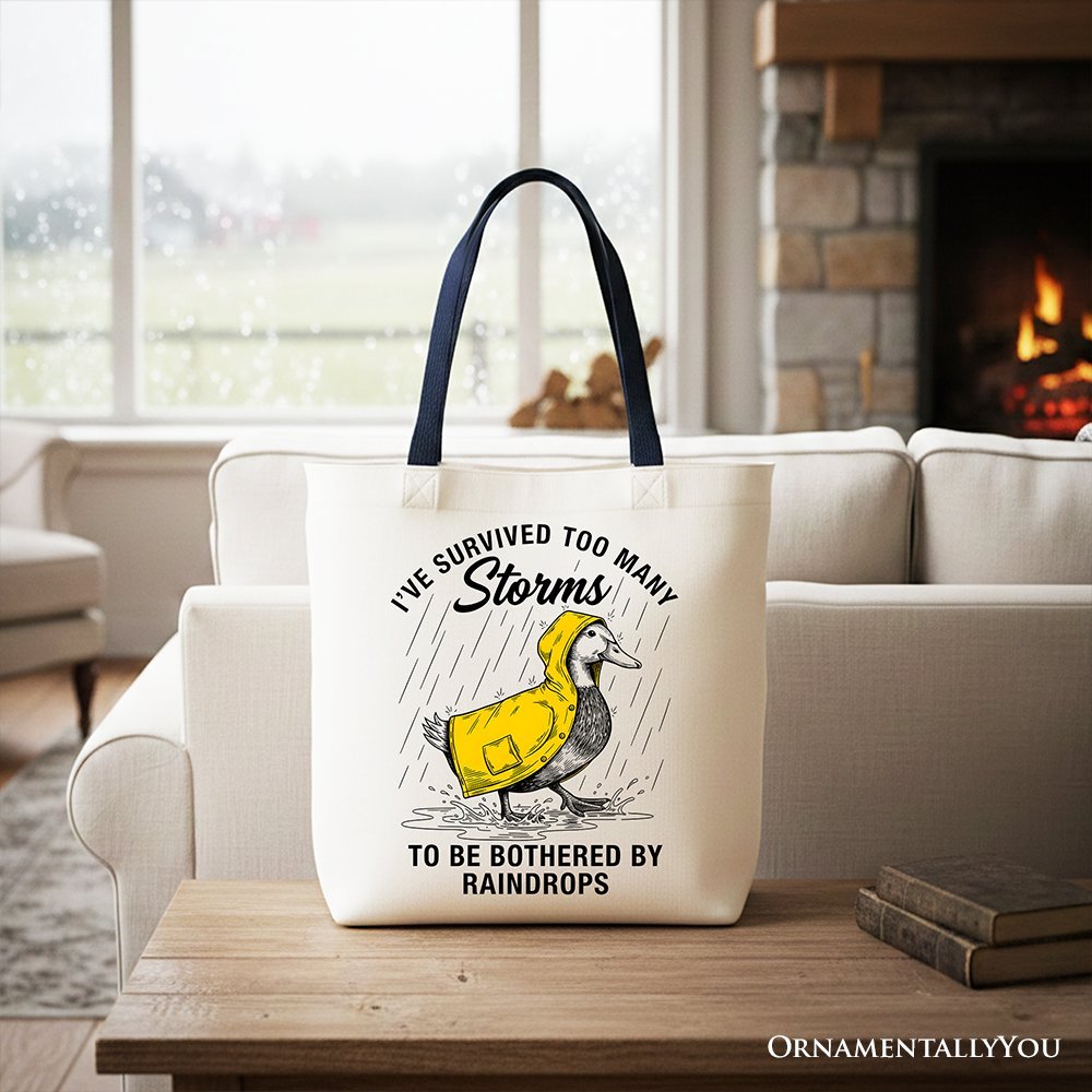 Goose Motivational Tote Bag, Survived Too Many Storms Funny Quote Gift Shopper - Inner Stride Apparel