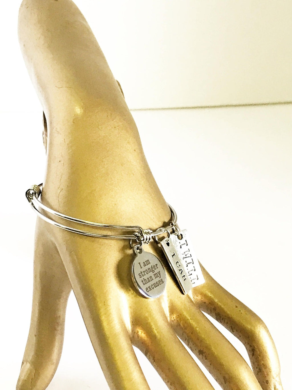I Am Stronger Than My Excuses Expanding Bangle Bracelet, I Can, I Will, Motivational Exercise Jewelry, Inspirational Jewelry, Gift for Her - Inner Stride Official
