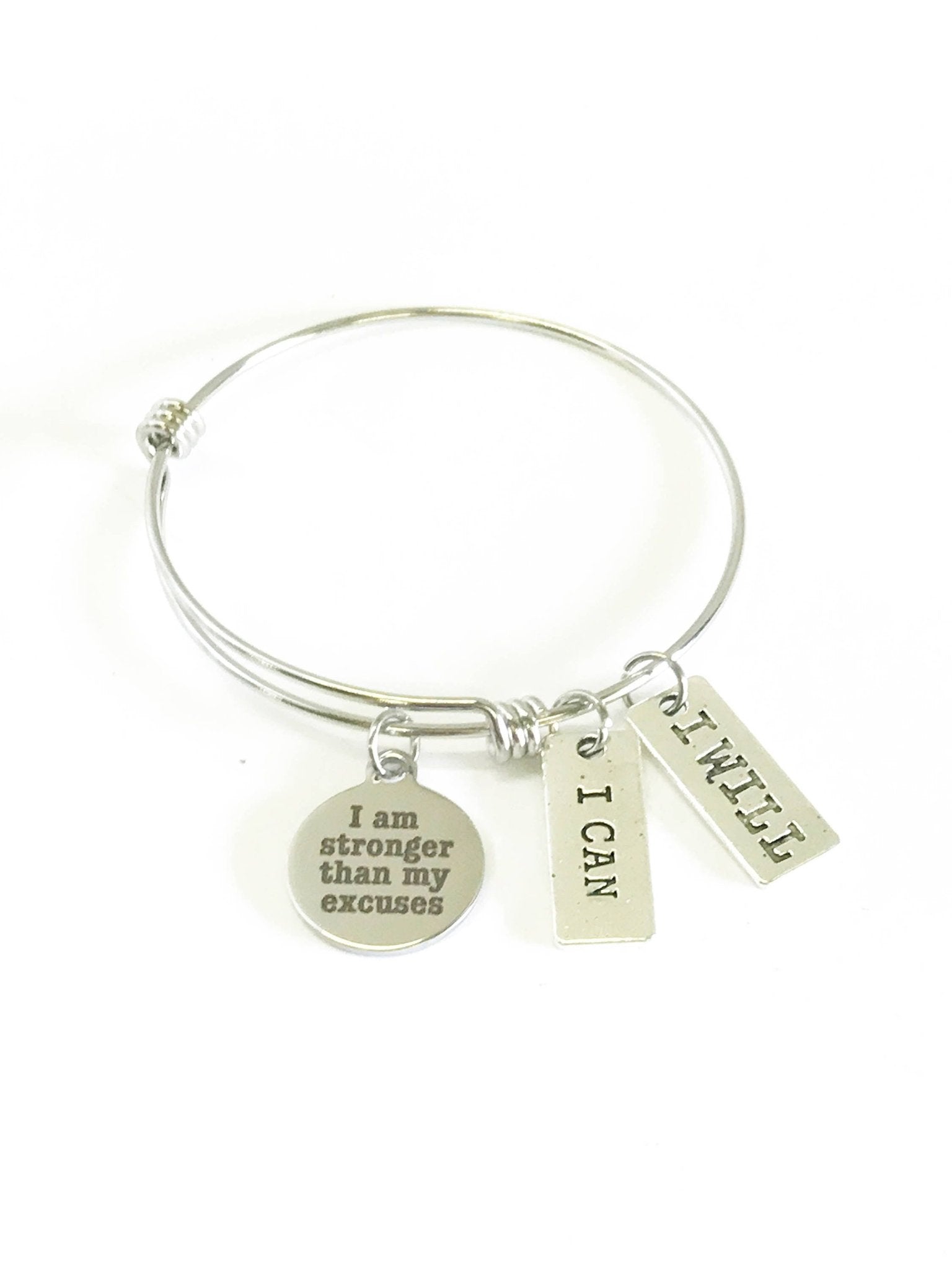 I Am Stronger Than My Excuses Expanding Bangle Bracelet, I Can, I Will, Motivational Exercise Jewelry, Inspirational Jewelry, Gift for Her - Inner Stride Official