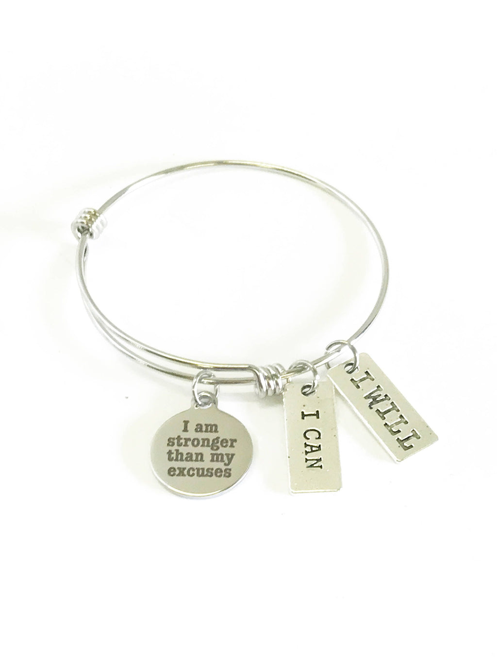 I Am Stronger Than My Excuses Expanding Bangle Bracelet, I Can, I Will, Motivational Exercise Jewelry, Inspirational Jewelry, Gift for Her JKCE Designs
