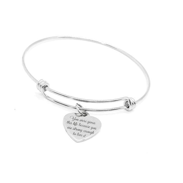 Inspirational Heart Charm Bracelet Stainless Steel Bangle Motivational Jewelry Gift For Her Encouragement Quote JKCE Designs