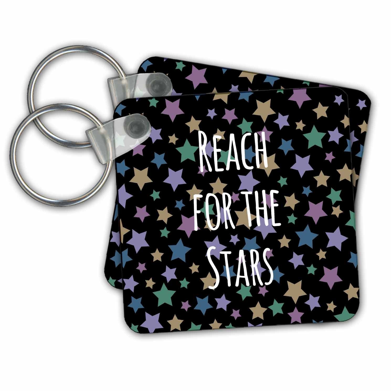 Key Chain - Reach for the Stars - inspiring motivational saying - motivating - modern black and colorful stars Inspirational Quotes - Inner Stride Apparel