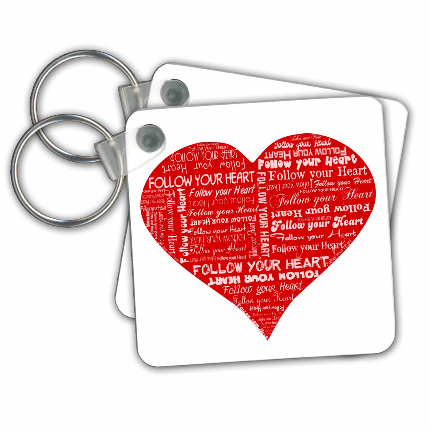Key Chains Follow your heart inspiring motivational quotation - motivating saying - Red love heart on white (kc-58348-1) - Inner Stride Apparel