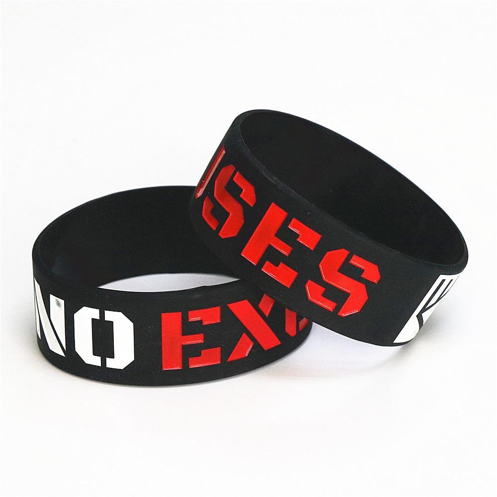 Silicone Wristband Black Motivation No Excuses Modern Wide Sports Activities Rubber Bracelets & Bangles For Man and Women - Inner Stride Official