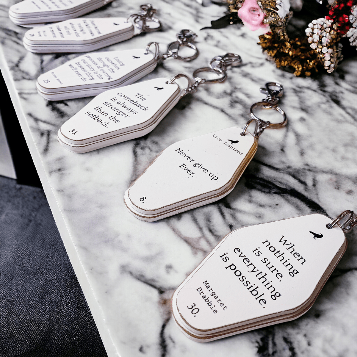 Wooden Inspirational Key Chains Reversible Heavy Duty Motivational Quotes Keyring Set 10 Plus Styles - Inner Stride Apparel