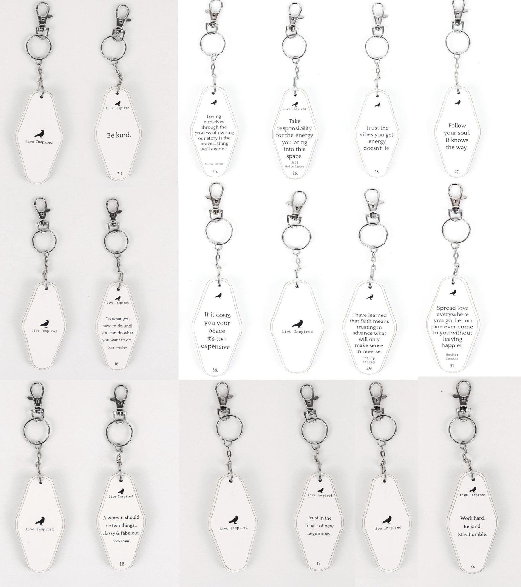Wooden Inspirational Key Chains Reversible Heavy Duty Motivational Quotes Keyring Set 10 Plus Styles - Inner Stride Apparel
