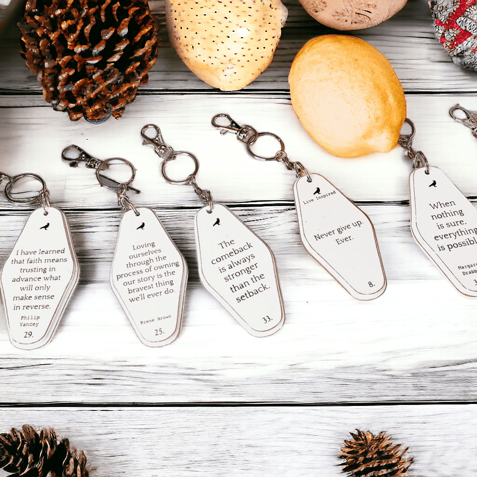 Wooden Inspirational Key Chains Reversible Heavy Duty Motivational Quotes Keyring Set 10 Plus Styles - Inner Stride Apparel