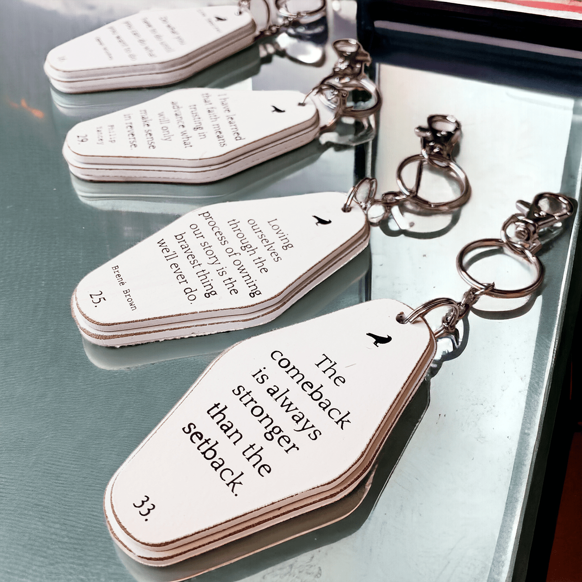 Wooden Inspirational Key Chains Reversible Heavy Duty Motivational Quotes Keyring Set 10 Plus Styles - Inner Stride Apparel